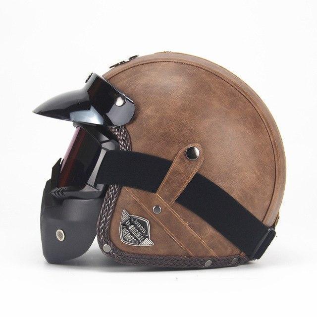 Glevato | Retro Vintage Motorcycle Helmet Open Face With Goggle Mask