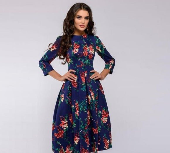 Glevato - Retrozo Elegant, Mid-Length Dress