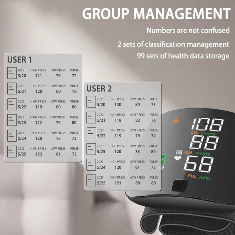 Glevato | Smart Wrist Blood Pressure Monitor – Electronic Portable Sphygmomanometer with Voice Alerts