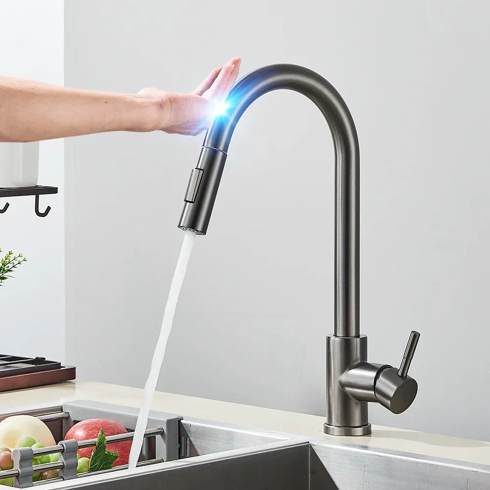 Glevato | SmartTouch | Kitchen Faucet with Touch Sensor and Pull-Down Spray Head – Brushed Nickel