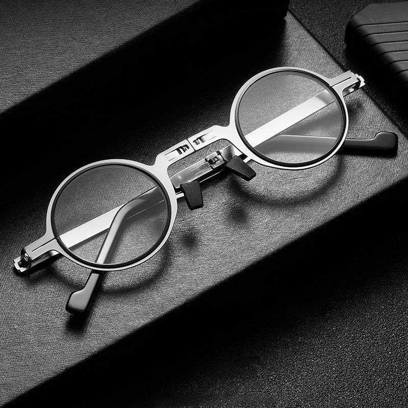 Glevato | Titanium Reading Glasses with Blue Light Protection – Foldable and Lightweight, Silver, Round/Square