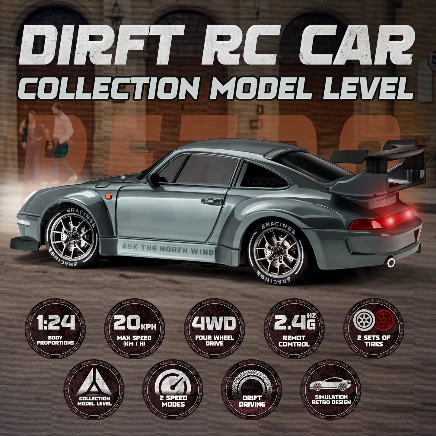 Glevato | Ultimate 1:24 RC Drift Car with LED Wheels – Rechargeable 4WD Racing Toy