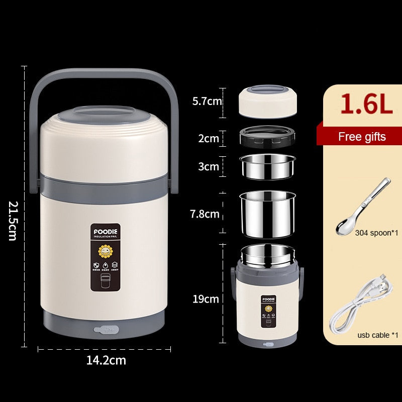 Glevato | USB Heated Lunch Box | 304 Stainless Steel, Portable Food Warmer