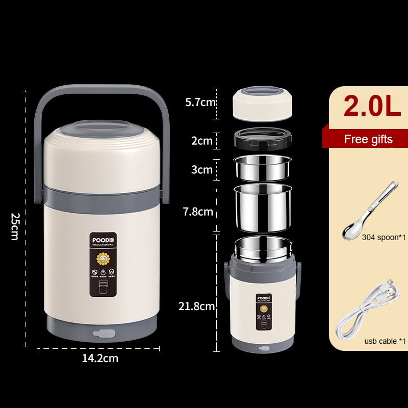 Glevato | USB Heated Lunch Box | 304 Stainless Steel, Portable Food Warmer