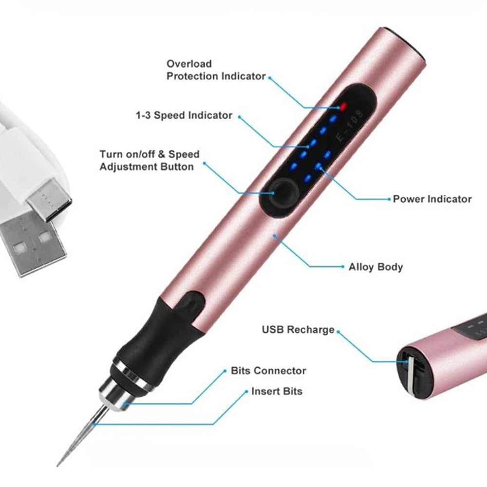 Glevato | USB Rechargeable Engraving Pen | Precise and Quiet | Metal, Adjustable Speed