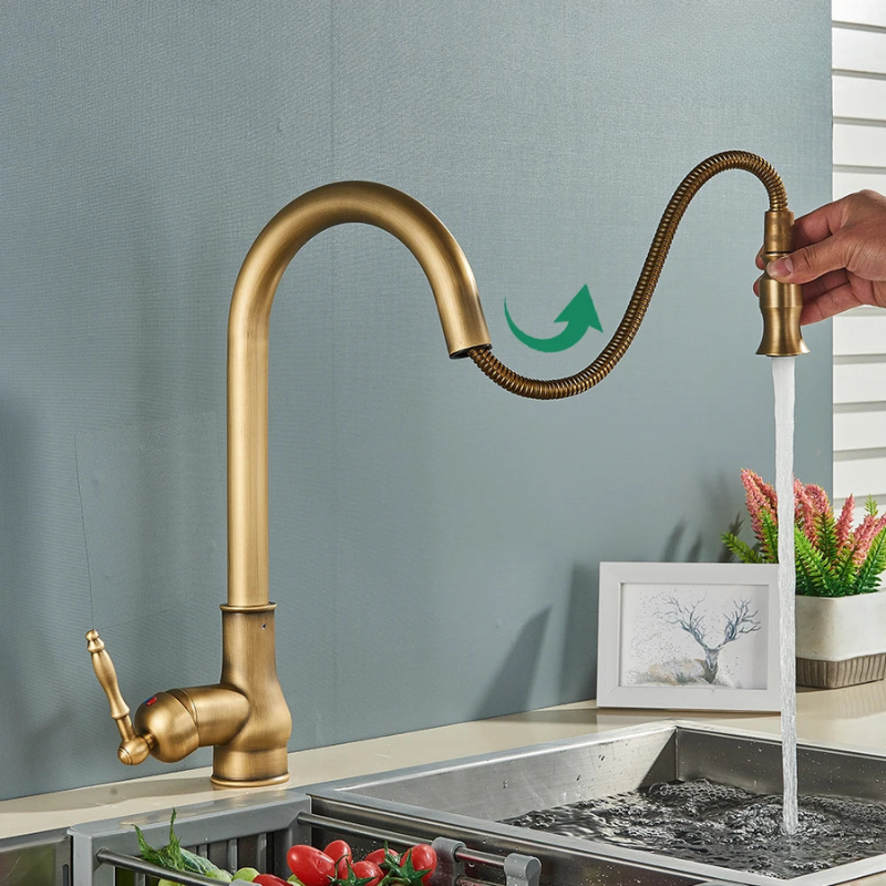 Glevato | VintageTap Antique Brass Kitchen Tap – Retro Style Mixer Faucet with Swivel Spout