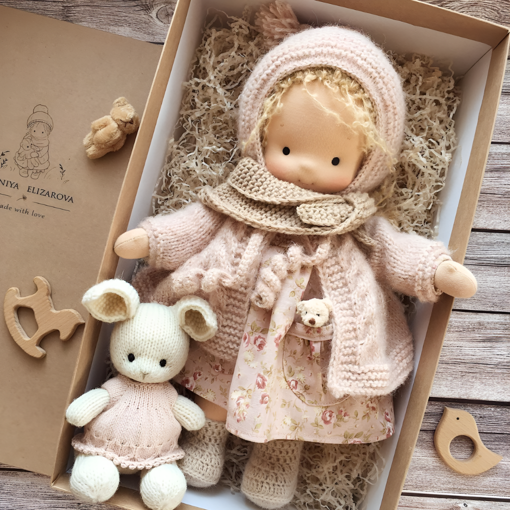 Glevato | Waldorf Soft Cloth Doll with Knitted Cardigan