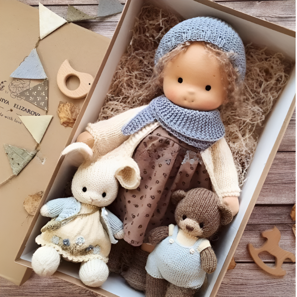 Glevato | Waldorf Soft Cloth Doll with Knitted Cardigan