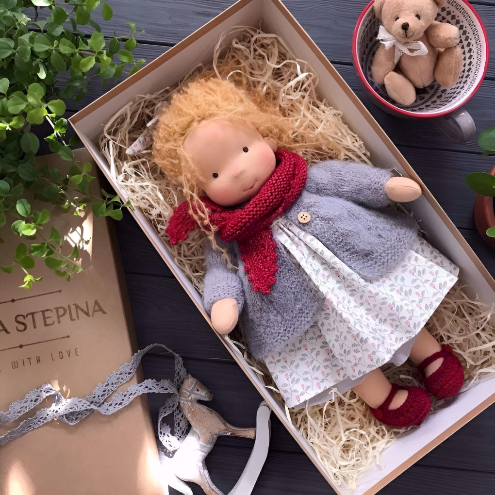 Glevato | Waldorf Soft Cloth Doll with Knitted Cardigan