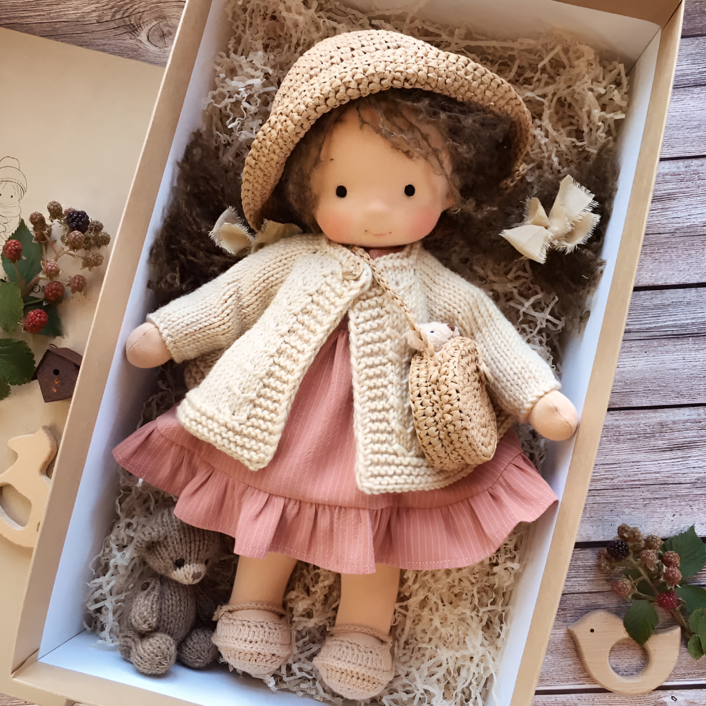 Glevato | Waldorf Soft Cloth Doll with Knitted Cardigan
