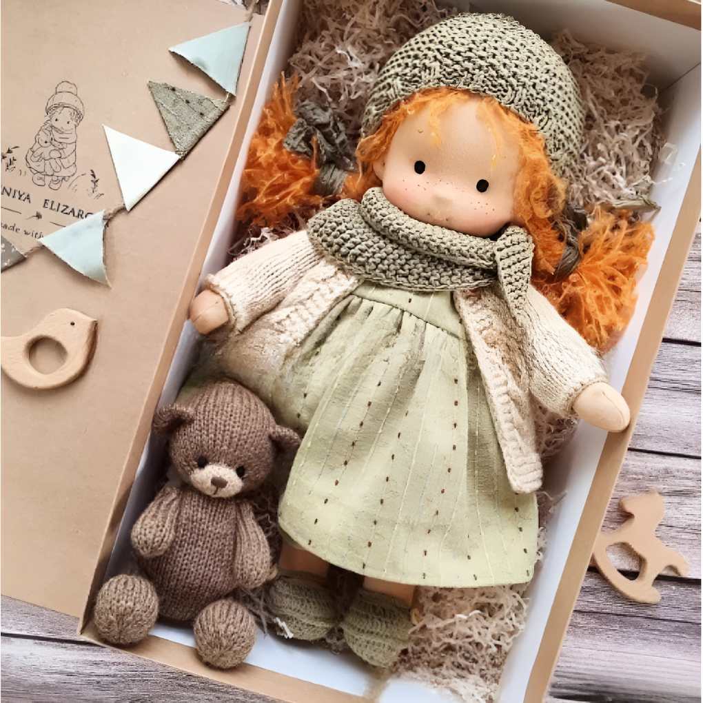 Glevato | Waldorf Soft Cloth Doll with Knitted Cardigan