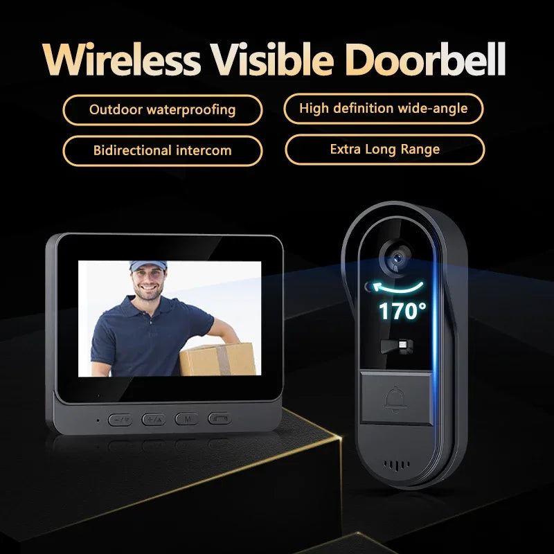 Glevato | Wireless Video Doorbell with Intercom and HD Night Vision – 4.3” IPS Display, Waterproof