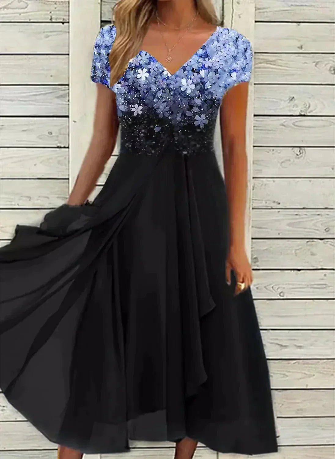 Glevato | Women's Chiffon Maxi Dress | Flowy Tiered Skirt