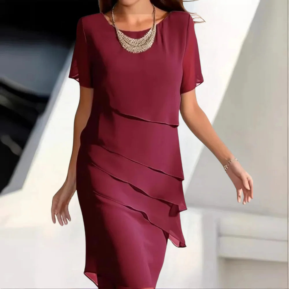 Glevato | Women's Chiffon Midi Dress with Tiered Skirt
