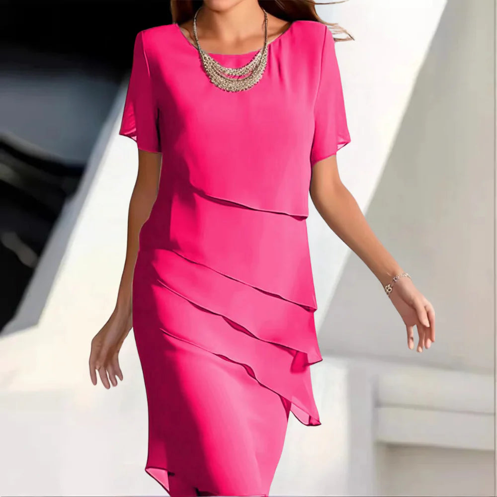 Glevato | Women's Chiffon Midi Dress with Tiered Skirt