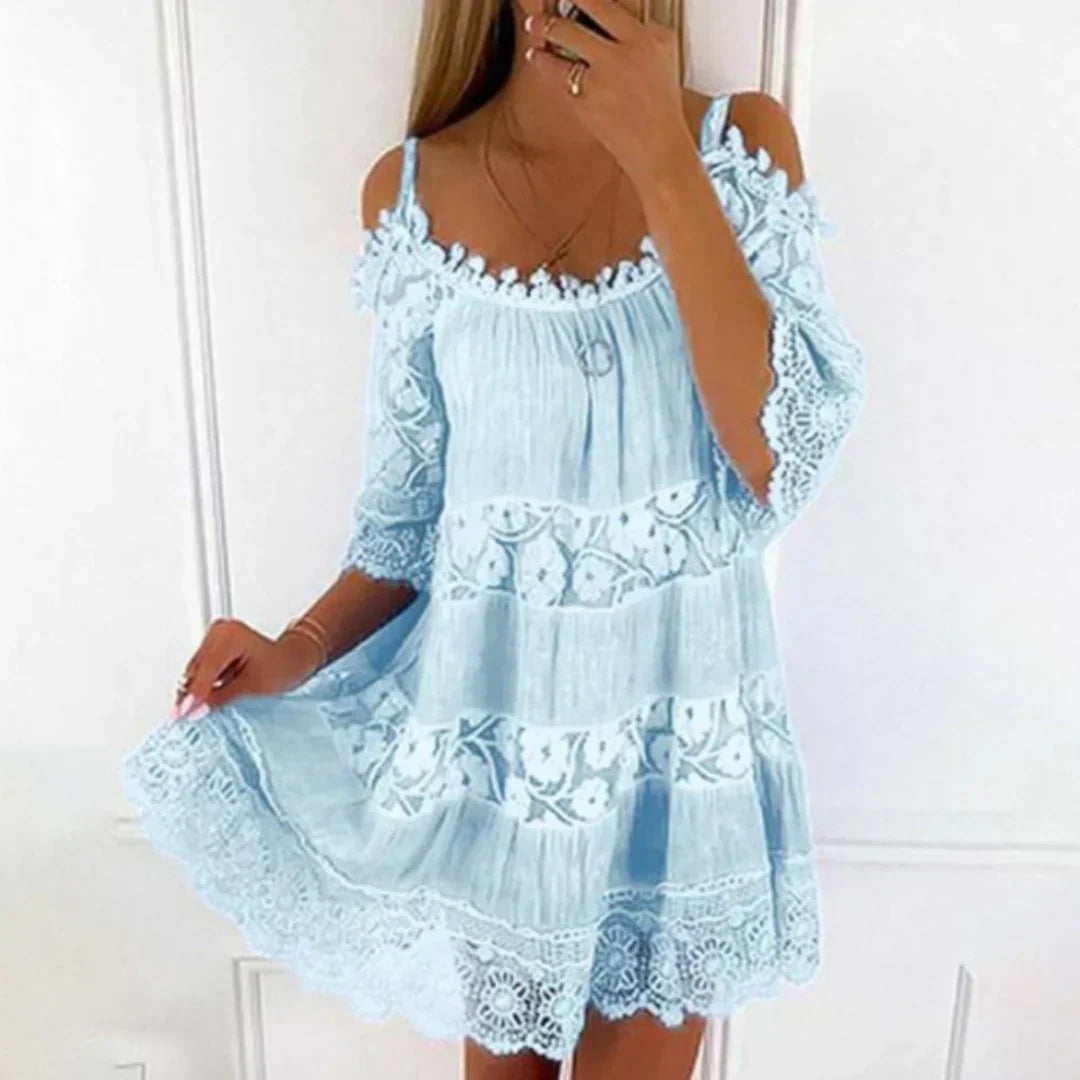 Glevato | Women's Cold Shoulder Mini Dress with Lace