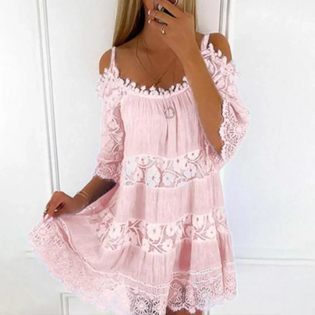 Glevato | Women's Cold Shoulder Mini Dress with Lace