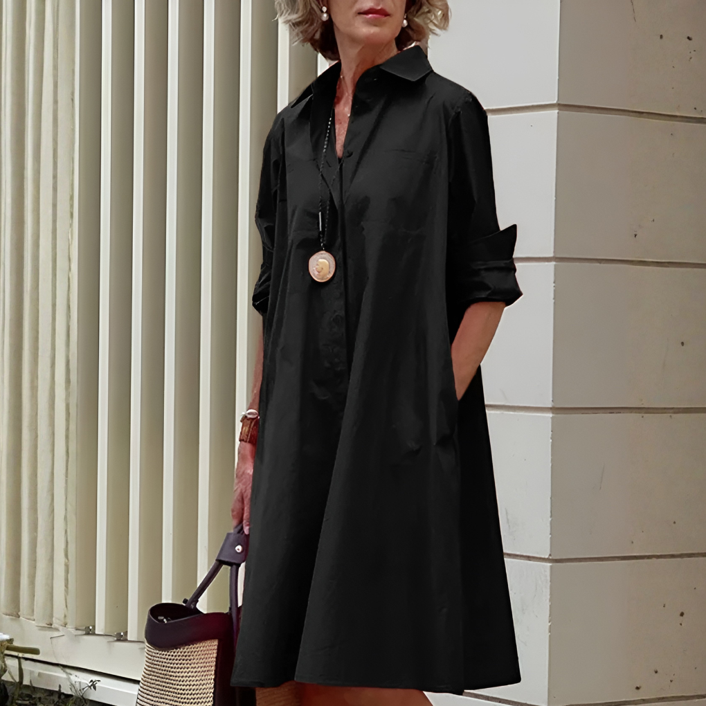 Glevato | Women's Collared A-Line Shirt Dress