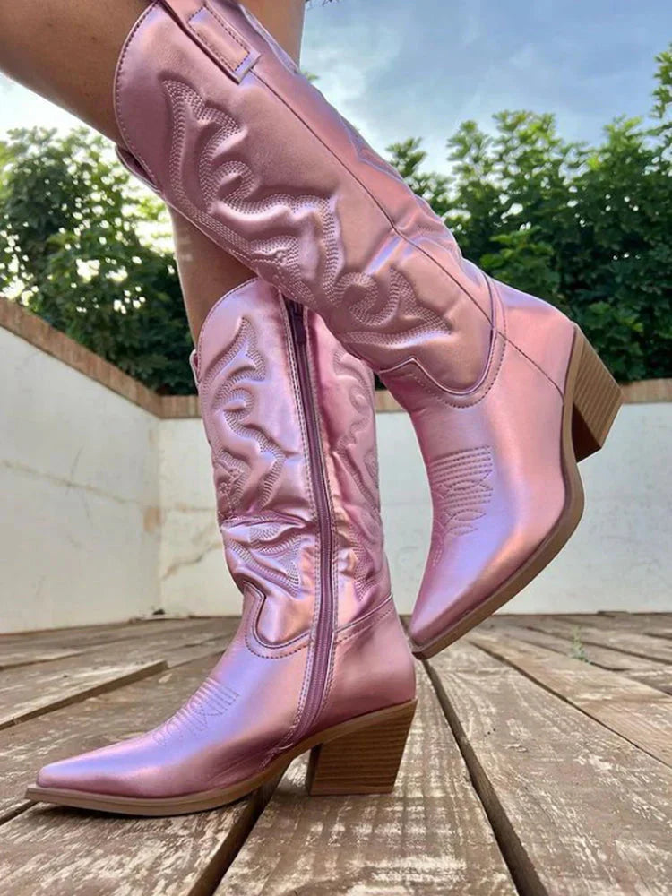 Glevato | Women's Cowboy Boots with Metallic Finish