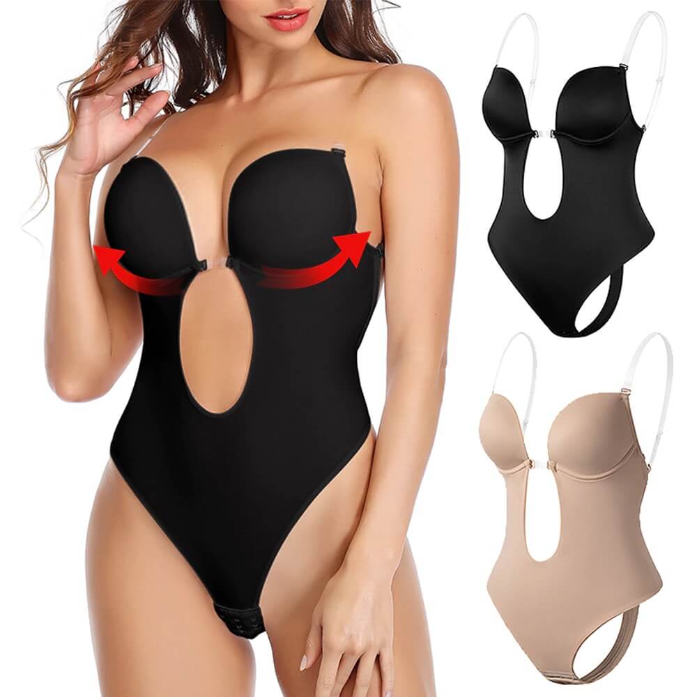 Glevato | Women's Deep V Backless Bodysuit Shaper