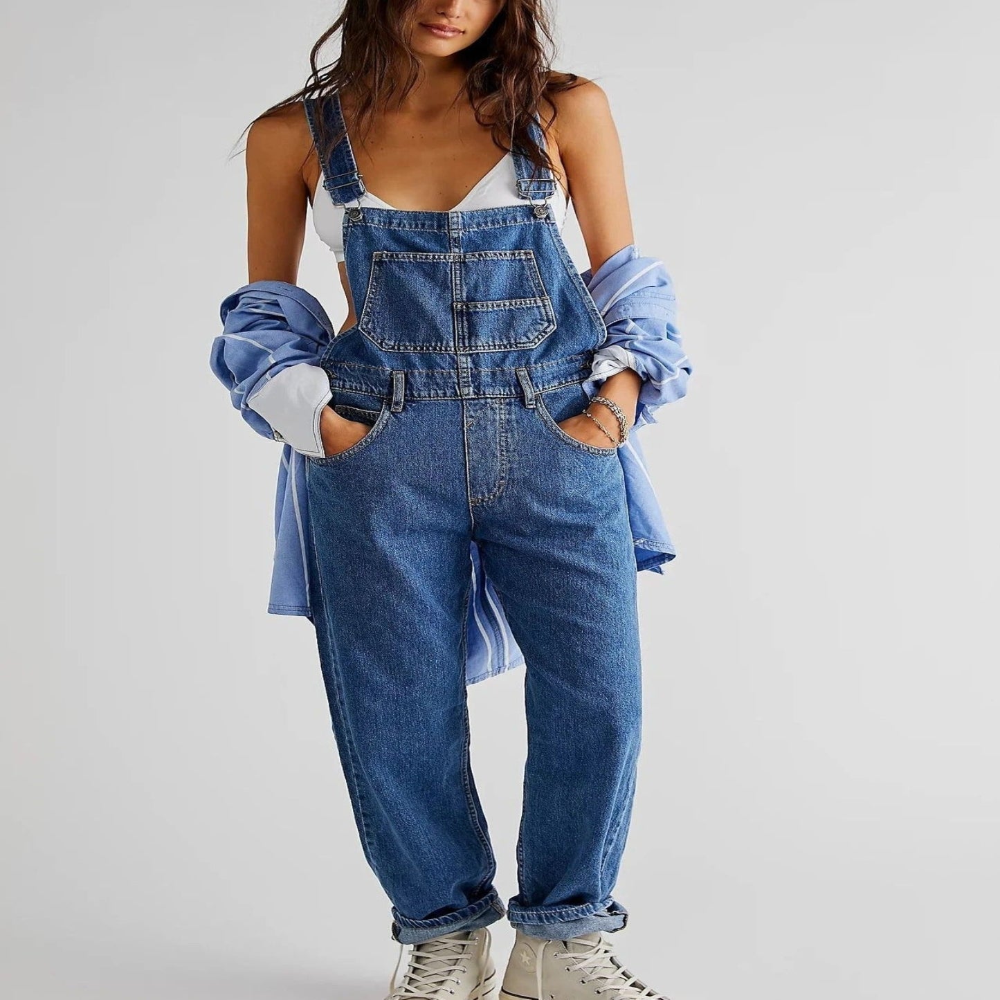 Glevato | Women's Denim Bib Overalls Relaxed Fit