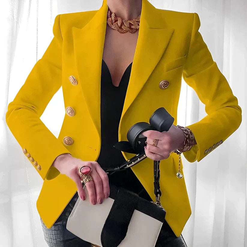 Glevato | Women's Double-Breasted Blazer Gold Button Detail