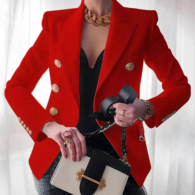 Glevato | Women's Double-Breasted Blazer Gold Button Detail