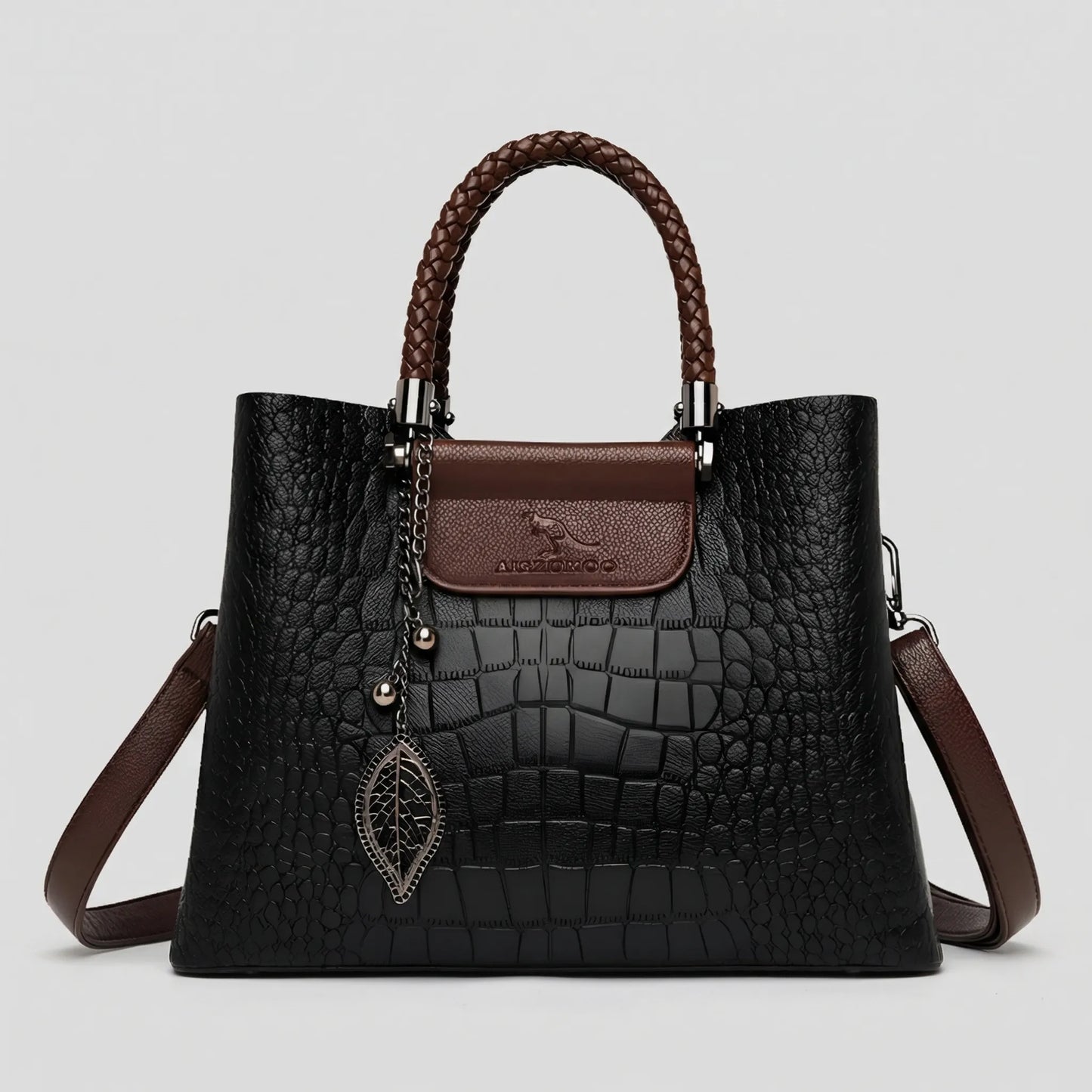 Glevato | Women's Embossed Tote Bag with Braided Handle