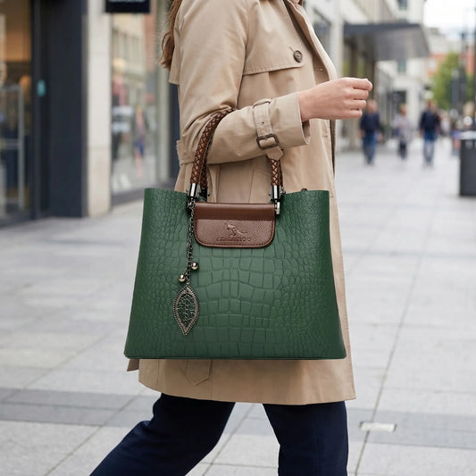 Glevato | Women's Embossed Tote Bag with Braided Handle
