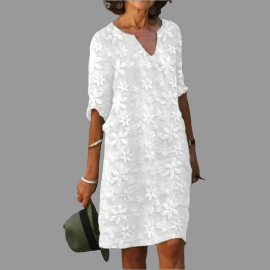 Glevato | Women's Embroidered Midi Dress with V-Neck