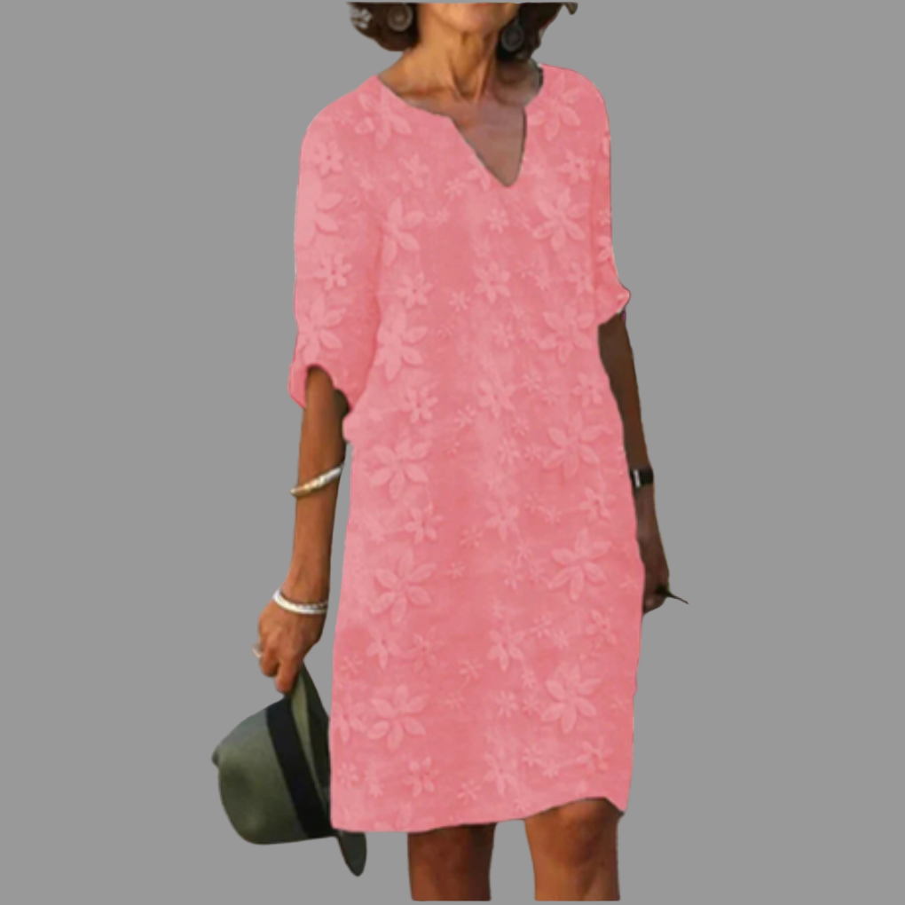 Glevato | Women's Embroidered Midi Dress with V-Neck