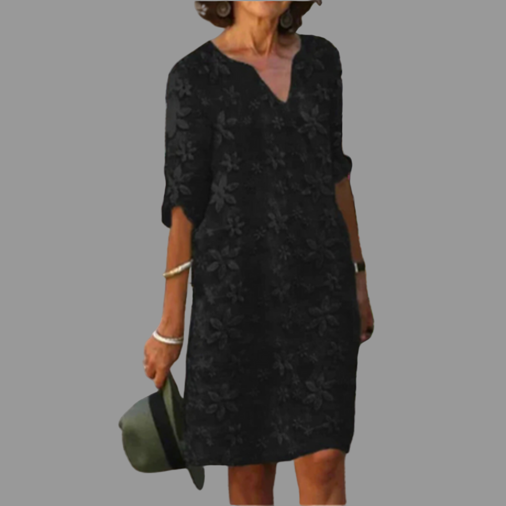 Glevato | Women's Embroidered Midi Dress with V-Neck