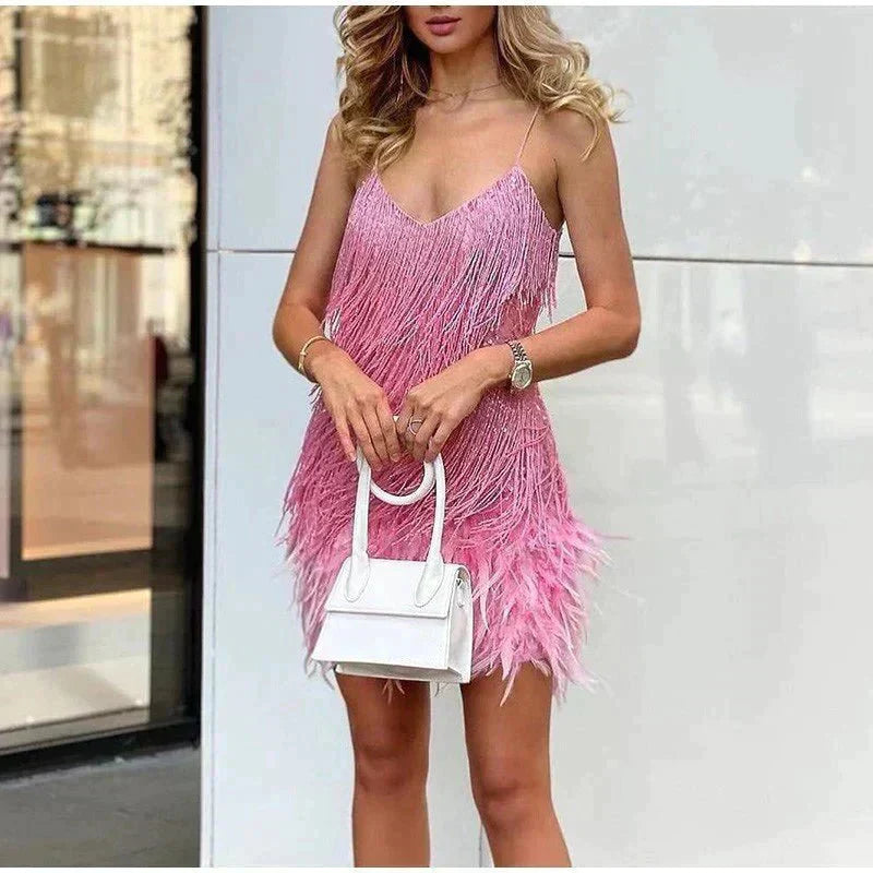 Glevato | Women's Feather Fringe Mini Dress