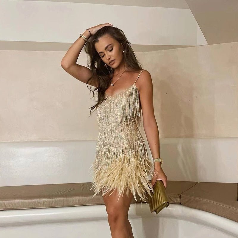 Glevato | Women's Feather Fringe Mini Dress