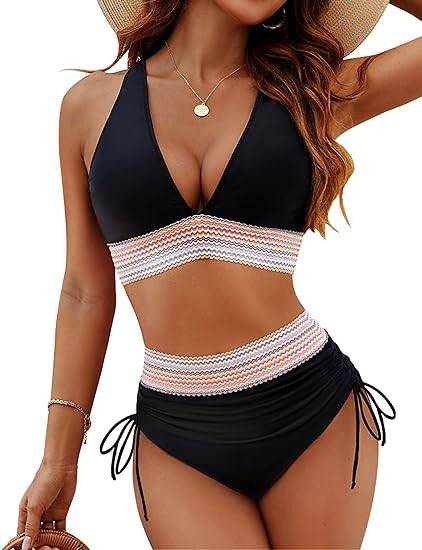Glevato | Women's High-Waisted Bikini with Striped Trim
