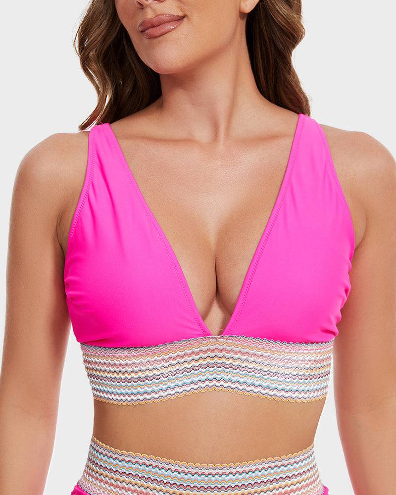 Glevato | Women's High-Waisted Bikini with Striped Trim