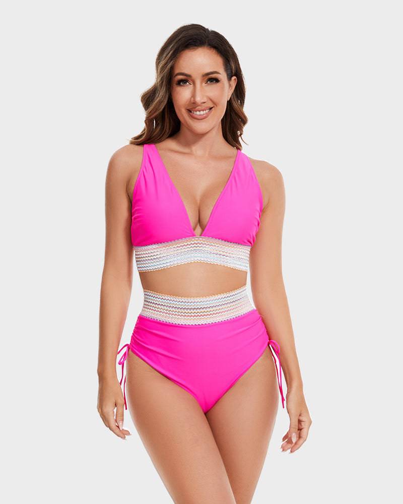 Glevato | Women's High-Waisted Bikini with Striped Trim