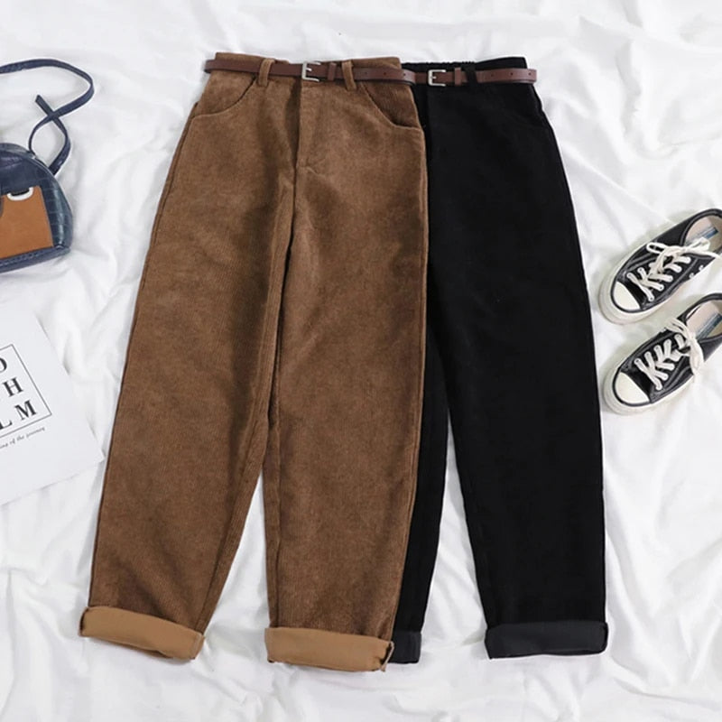 Glevato | Women's High Waisted Corduroy Pants Relaxed Fit