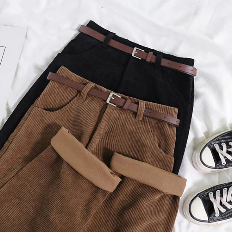 Glevato | Women's High Waisted Corduroy Pants Relaxed Fit