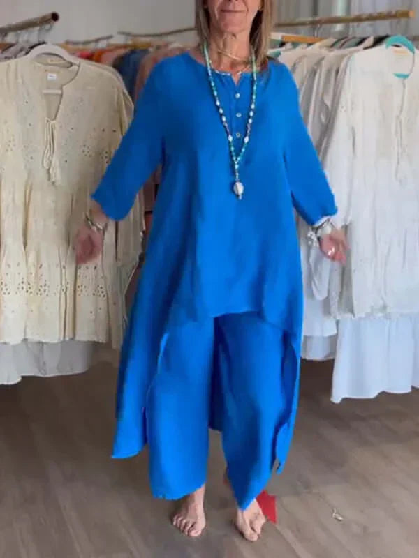 Glevato | Women's Linen Asymmetrical Tunic and Pants Set