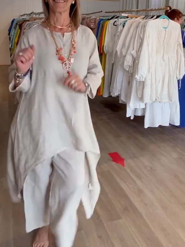 Glevato | Women's Linen Asymmetrical Tunic and Pants Set