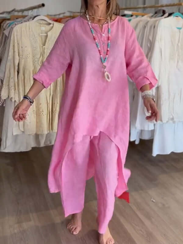 Glevato | Women's Linen Asymmetrical Tunic and Pants Set
