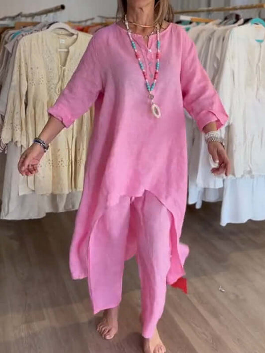 Glevato | Women's Linen Asymmetrical Tunic and Pants Set