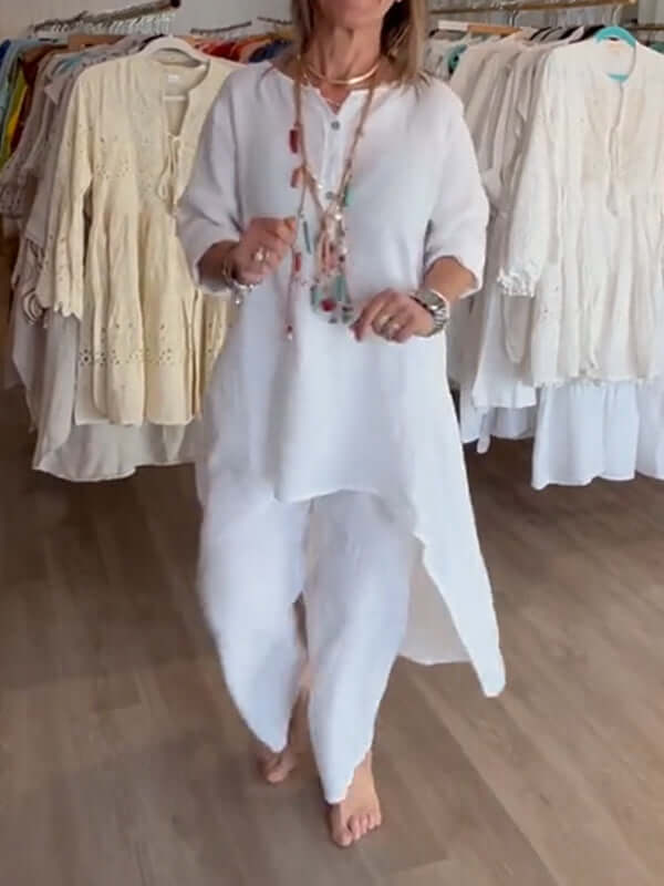Glevato | Women's Linen Asymmetrical Tunic and Pants Set