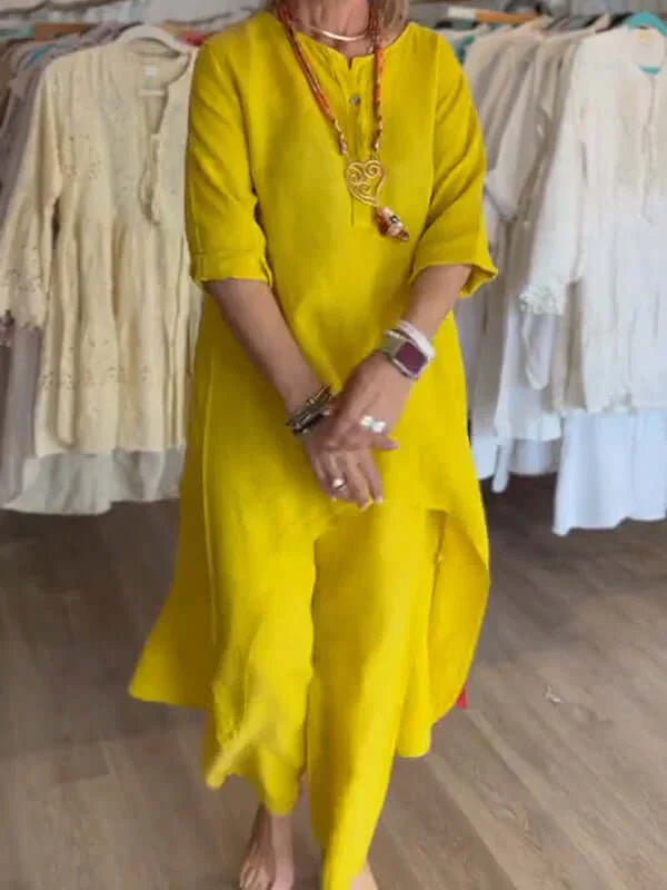Glevato | Women's Linen Asymmetrical Tunic and Pants Set