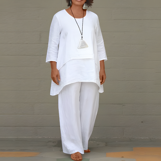 Glevato | Women's Linen Layered Wide-Leg Pant Set