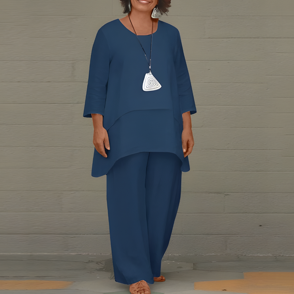Glevato | Women's Linen Layered Wide-Leg Pant Set