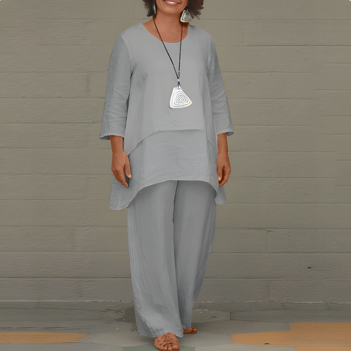 Glevato | Women's Linen Layered Wide-Leg Pant Set