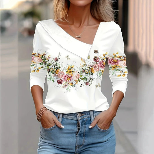 Glevato | Women's Long Sleeve Floral Print Blouse
