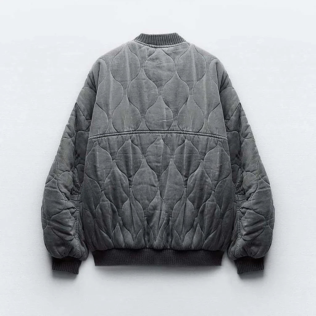 Glevato - Women's Loose-Fitting Gray Bomber Jacket